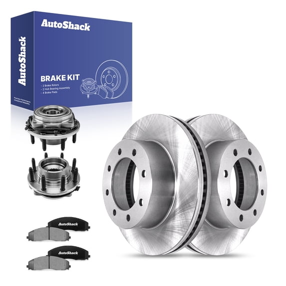 AutoShack Front Brake Rotors, Ceramic Pads & Hub Bearing Assemblies for Ford, F-250 Super Duty 2017-2019 F-350 Super Duty 2017, 4WD V8 6.2L 6.7L - 14.29" (363 mm), 8-Lug