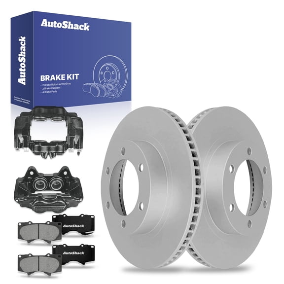 AutoShack Front Brake Rotors Premium Ceramic Brake Pads Calipers Black | Replacement for 2003-2007 Toyota 4Runner 2005-2007 Tacoma 2007 FJ Cruiser 4WD RWD | Coated | 8-PC Brake Kit | ArmorStop