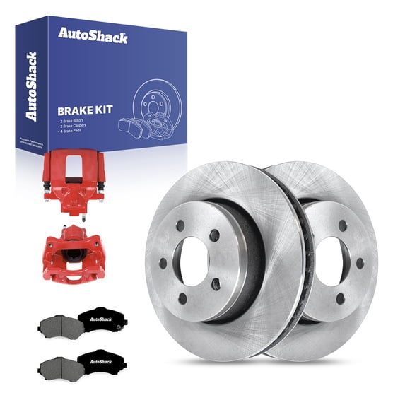 AutoShack Front Vented Brake Rotors + Premium Ceramic Pads + Calipers Red 8-PC Brake Kit Replacement for 2008-2012 Jeep Liberty 2007-2011 Dodge Nitro 11.89" (302 mm)