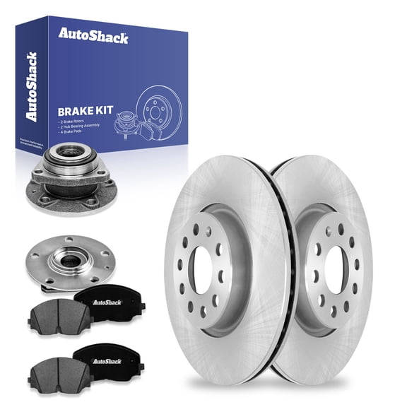 AutoShack Front Brake Rotors Premium Ceramic Brake Pads Wheel Bearing Hub Assembly | Replacement for 2017 VW Golf R 2020 Audi S3 2.0L AWD | 8-PC Brake Kit