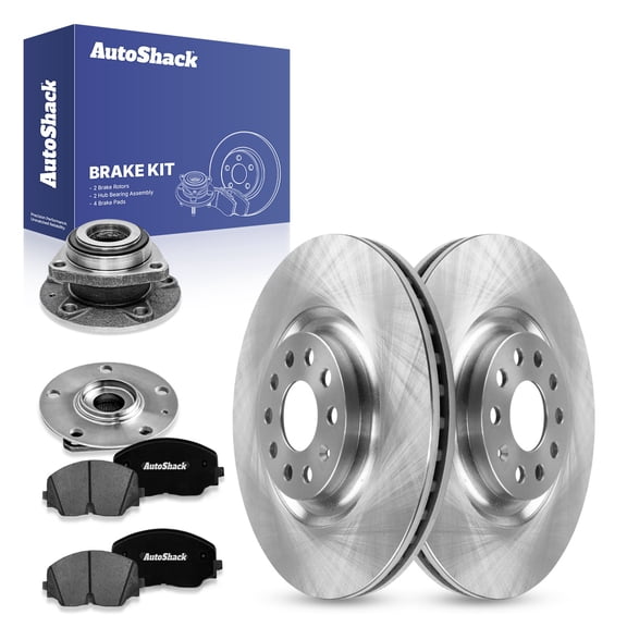 AutoShack Front Brake Rotors Premium Ceramic Brake Pads Wheel Bearing Hub Assembly | Replacement for 2017 VW Golf R 2020 Audi S3 2.0L AWD | 8-PC Brake Kit