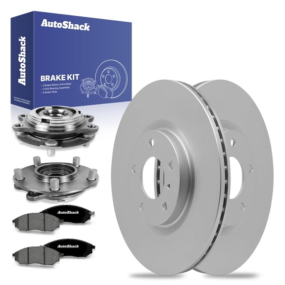 AutoShack Front Brake Rotors Premium Ceramic Brake Pads Wheel Bearing Hub Assembly | Replacement for INFINITI EX35 M35 EX37 2007-2008 G35 2009-2013 G37 AWD | Coated | 8-PC Brake Kit | ArmorStop