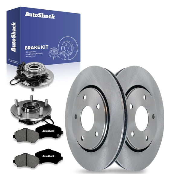 AutoShack Front Brake Rotors Premium Ceramic Brake Pads Wheel Bearing Hub Assembly | Replacement for 2012-2014 VW Routan 3.6L V6 FWD | 8-PC Brake Kit