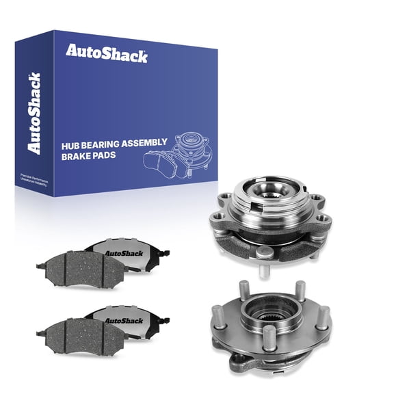 AutoShack Front Ceramic Brake Pads Wheel Hub Bearing Assemblies with ABS | Replacement for 2009-2013 INFINITI G37 2006-2010 INFINITI M35 | 6-PC
