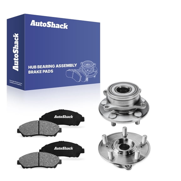 AutoShack Front Ceramic Brake Pads & Hub Bearing Assemblies for Honda & Acura, Pilot 2009-2015 MDX 2007-2013 ZDX 2010-2013, AWD FWD V6 3.5L 3.7L - 5-Lug, with ABS