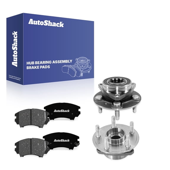 AutoShack Front Ceramic Brake Pads & Hub Bearing Assemblies for Chevrolet, Camaro 2010-2015, RWD V6 3.6L - 5-Lug, with ABS