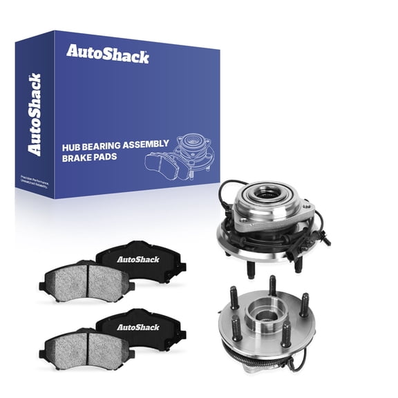 AutoShack Front Ceramic Brake Pads + Wheel Hub Bearing Assemblies with ABS Replacement for 2011-2017 Jeep Wrangler 2018 Jeep Wrangler JK 6-PC Kit