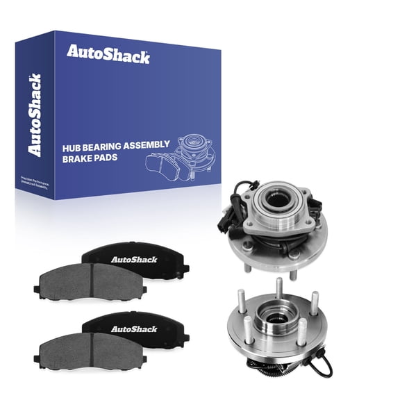 AutoShack Front Ceramic Brake Pads & Hub Bearing Assemblies for Volkswagen, Routan 2012, FWD V6 3.6L - 5-Lug, with ABS