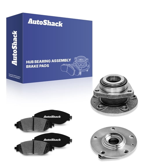AutoShack Front Ceramic Brake Pads Wheel Hub Bearing Assemblies with ABS | Replacement for 2020 Audi S3 2017 Volkswagen Golf R | 6-PC