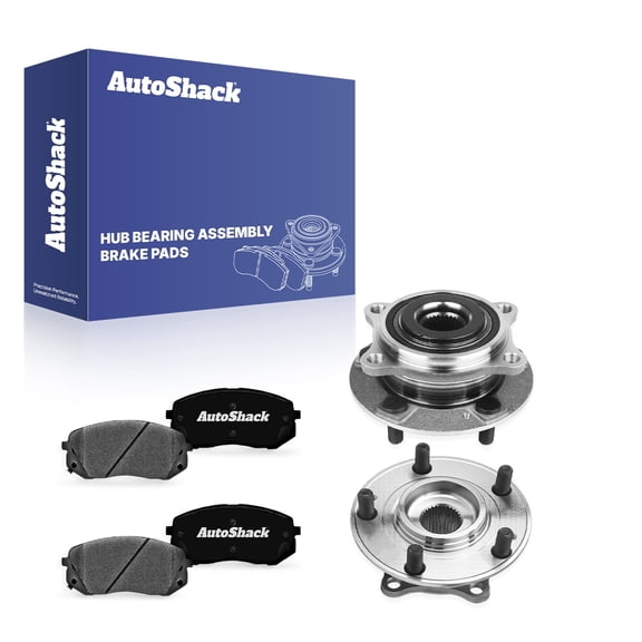 AutoShack Front Ceramic Brake Pads + Wheel Hub Bearing Assemblies without ABS Replacement for 2015-2016 Hyundai Sonata 6-PC Kit