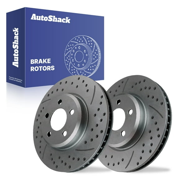 AutoShack Front Vented Drilled & Slotted Coated Brake Rotors Black Matte Finish 2-PC Set Replacement for 2006-2023 Dodge Charger 2005-2023 Chrysler 300 BlackShield 12.6" (320 mm)