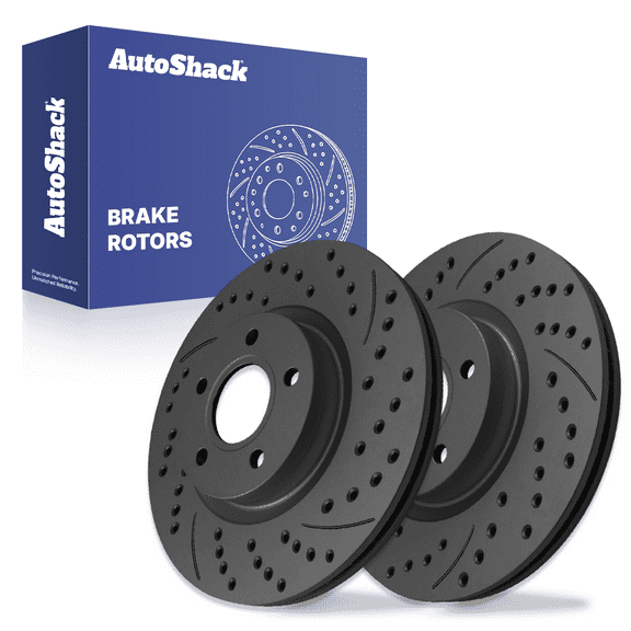 AutoShack 11.81" (300 mm) Front Vented Drilled & Slotted Brake Rotors Coated | Replacement for 2013-2019 Ford Escape 2013-2017 Ford C-Max | Black Matte Finish | 2-PC Set | BlackShield