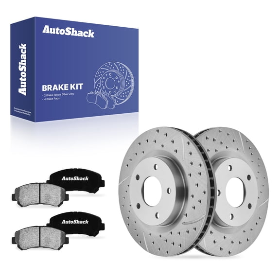 AutoShack Front Brake Rotors & Ceramic Pads for Nissan, Rogue 2008-2013 Rogue Select 2014-2015, AWD FWD L4 2.5L - Silver Zinc Coated Drilled & Slotted - SilverShield Pro - 11.65" (295.8 mm), 5-Lug