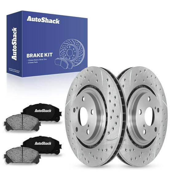 AutoShack 12.91" (328 mm) Front Vented Drilled & Slotted Brake Rotors Coated + Ceramic Brake Pad | Replacement for 2008-2019 Toyota Highlander | Silver Zinc Coated | 6-PC Brake Kit | SilverShield Pro