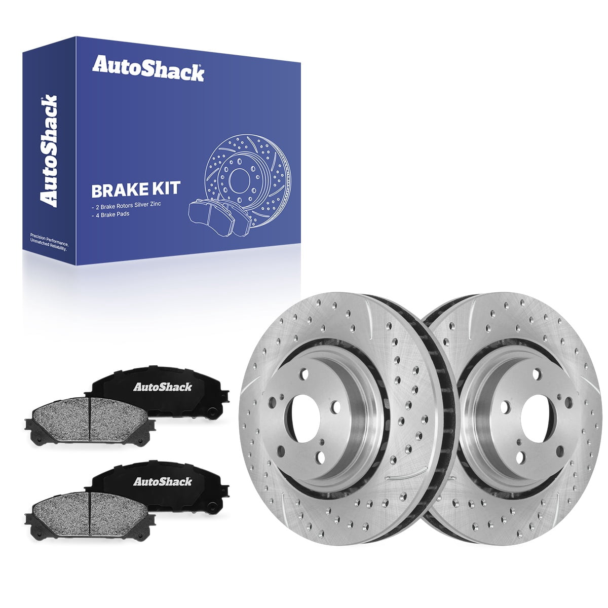 AutoShack Front Brake Rotors & Ceramic Pads for Toyota, Highlander 2008-2019, AWD FWD L4 2.7L V6 3.3L 3.5L - Silver Zinc Coated Drilled & Slotted - SilverShield Pro - 12.91" (328 mm), 5-Lug
