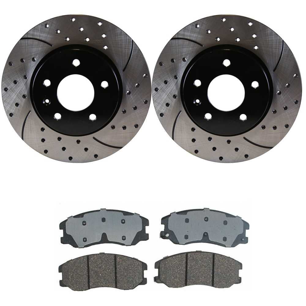 AutoShack Front Drilled Slotted Brake Rotors Black and Ceramic Pads Kit