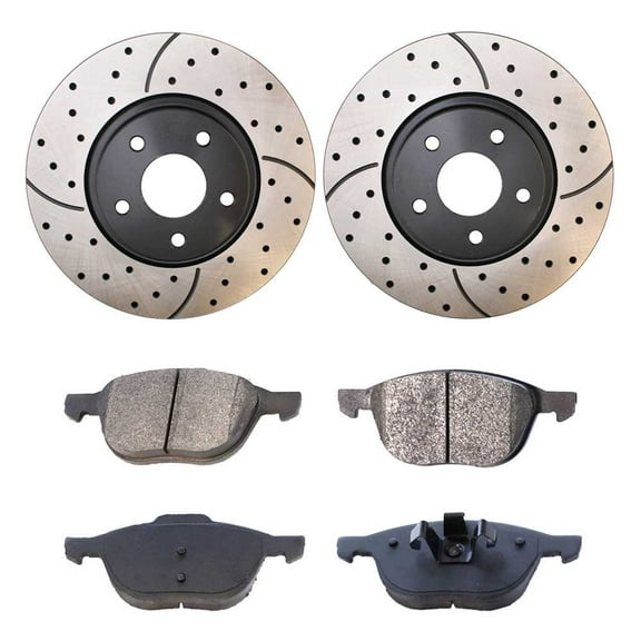 AutoShack Front Drilled Slotted Brake Rotors Black and Ceramic Pads Kit Driver and Passenger Side Replacement for Volvo C70 C30 V50 S40 2013-2018 Ford Escape AWD FWD SCDPR44366443661044