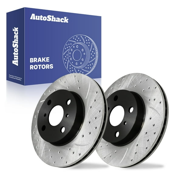 AutoShack Front Vented Drilled & Slotted E-Coated Brake Rotors 2-PC Set Replacement for 1993-2002 Toyota Corolla 1993-1997 Geo Prizm 1998-2002 Chevrolet Prizm ShadowGuard 10.04" (255 mm)