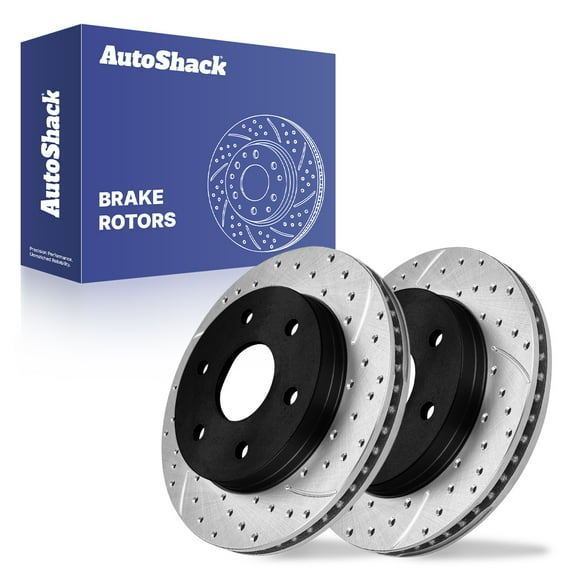 AutoShack 12.01" (305 mm) Front Vented Drilled & Slotted Brake Rotors E-Coated | Replacement for 2007 Chevrolet Silverado 1500 Classic 2007 GMC Sierra 1500 Classic | 2-PC Set | ShadowGuard