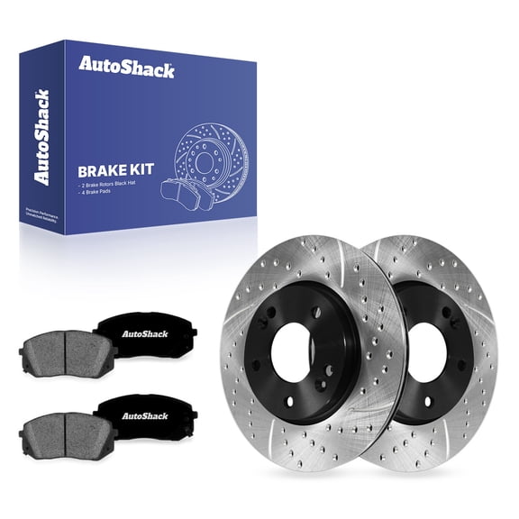 AutoShack Front Brake Rotors & Premium Pads for Hyundai, Kona 2020, FWD L4 2.0L - E-Coated Drilled & Slotted - ShadowGuard - 11.02" (280 mm), 5-Lug