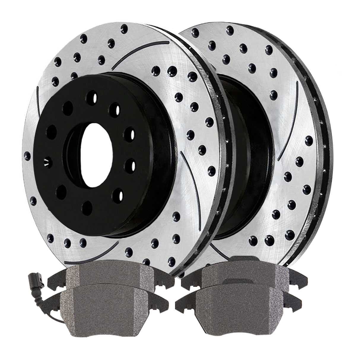 AutoShack Front Drilled Slotted Brake Rotors Black and Performance