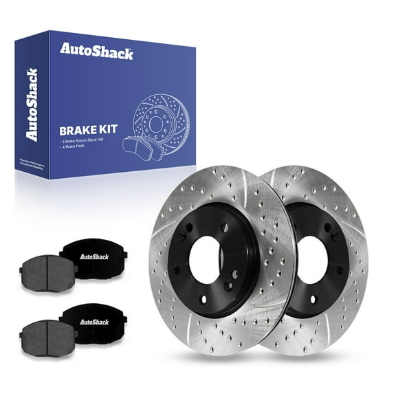 AutoShack 11.02" (280 mm) Front Vented Drilled & Slotted Brake Rotors E-Coated + Premium Ceramic Brake Pads | Replacement for 2014-2019 Kia Soul 2019-2022 Kia Forte | 6-PC Brake Kit | ShadowGuard