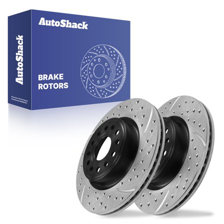 AutoShack Front Brake Rotors for Ram, 1500 2019-2021, 2023-2025, 4WD RWD AWD L6 3.0L V6 3.0L 3.6L V8 5.7L 6.2L - E-Coated Drilled & Slotted - ShadowGuard - 14.88" (378 mm), 6-Lug