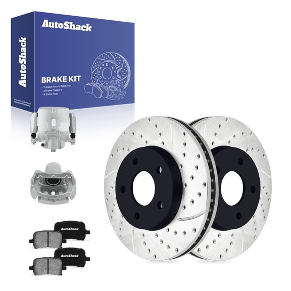 AutoShack Front Brake Rotors, Ceramic Pads & Calipers for Chevrolet, HHR 2006-2011, FWD L4 2.2L 2.4L - E-Coated Drilled & Slotted - ShadowGuard - 10.85" (275.7 mm), 5-Lug