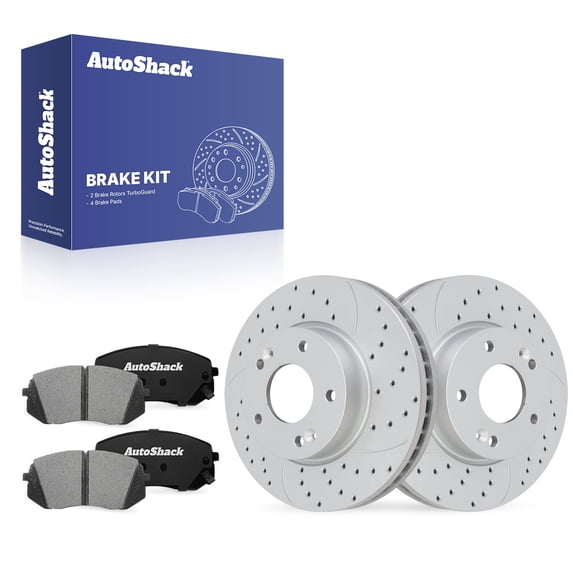 AutoShack Front Brake Rotors & Ceramic Pads for Hyundai, Sonata 2016-2019, FWD L4 1.6L 2.0L 2.4L - Coated Drilled & Slotted - Silver Matte Finish - TurboGuard - 11.81" (300 mm), 5-Lug