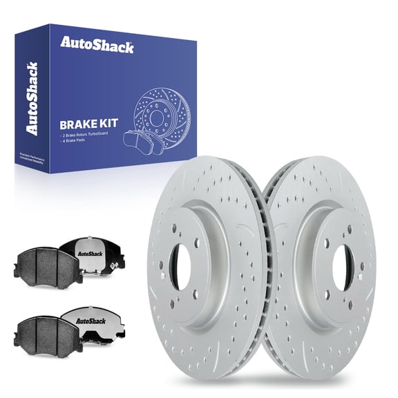 AutoShack 11.1" (281.9 mm) Front Vented Drilled & Slotted Brake Rotors Coated + Ceramic Brake Pads | Replacement for 2019-2022 Honda Insight | Silver Matte Finish | 6-PC Brake Kit | TurboGuard