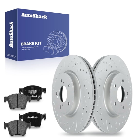 AutoShack 11.1" (281.9 mm) Front Vented Drilled & Slotted Brake Rotors Coated + Ceramic Brake Pads | Replacement for 2022-2024 Honda Civic 1.5L Si | Silver Matte Finish | 6-PC Brake Kit | TurboGuard