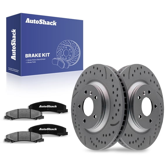 AutoShack Front Drilled & Slotted Brake Rotors Ceramic Brake Pads | Replacement For Chevrolet Impala Limited Cadillac DTS Buick Lucerne LaCrosse FWD | Black Coated | 6-PC Brake Kit | BlackShield