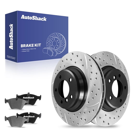 AutoShack 13.7" (348 mm) Front Vented Drilled & Slotted Brake Rotors E-Coated + Ceramic Brake Pads | Replacement for 2007 BMW 335xi | 6-PC Brake Kit | ShadowGuard