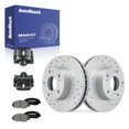 thumbnail image 1 of AutoShack Front Vented Drilled & Slotted Coated Brake Rotor Silver Matte Finish + Premium Ceramic Pad + Caliper Black 8-PC Brake Kit Replacement for 2006-2011 Honda Civic TurboGuard 10.31" (262 mm), 1 of 5