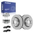 thumbnail image 1 of AutoShack Front Vented Drilled & Slotted Silver Zinc Coated Brake Rotors + Premium Ceramic Pads + Calipers 8-PC Brake Kit Replacement for 2006-2008 Isuzu Ascender SilverShield Pro 11.88" (301.8 mm), 1 of 5