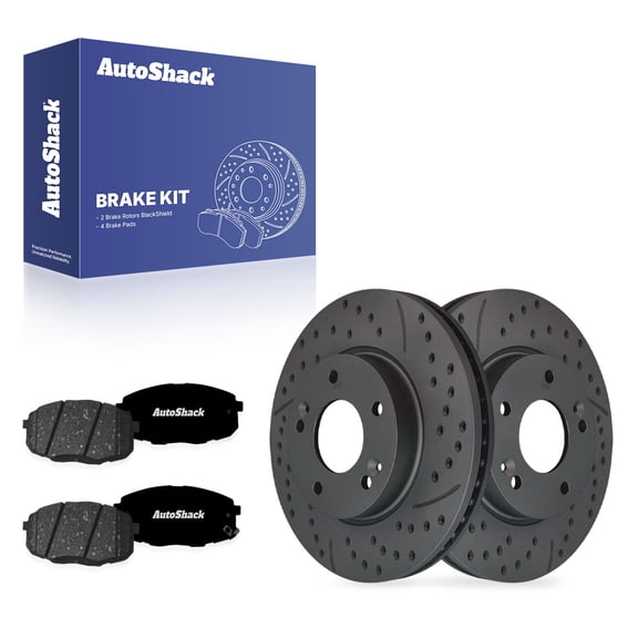 AutoShack Front Brake Rotors & Premium Pads for Hyundai, Elantra 2009-2012, FWD L4 2.0L - Coated Drilled & Slotted - Black Matte Finish - BlackShield - 11.02" (280 mm), 5-Lug