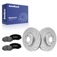 thumbnail image 1 of AutoShack Front Brake Rotors & Premium Pads for Volkswagen, Jetta 2019-2021, 2025, FWD L4 1.5L 2.0L - Coated Drilled & Slotted - Silver Matte Finish - TurboGuard - 12.28" (312 mm), 9-Lug, 1 of 5