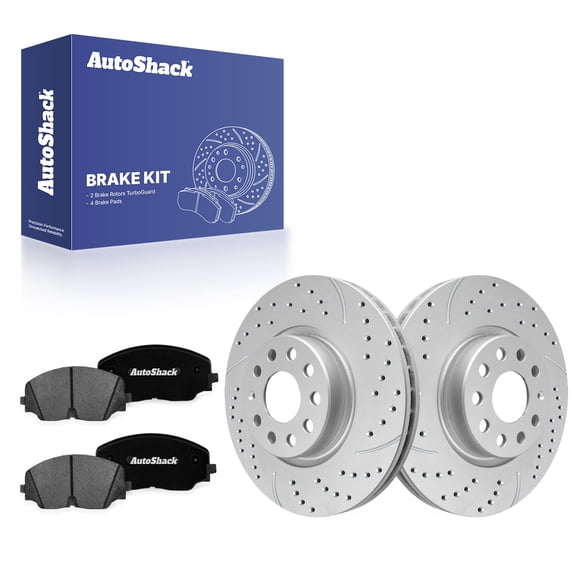 AutoShack Front Brake Rotors & Premium Pads for Volkswagen, Jetta 2019-2021, 2025, FWD L4 1.5L 2.0L - Coated Drilled & Slotted - Silver Matte Finish - TurboGuard - 12.28" (312 mm), 9-Lug