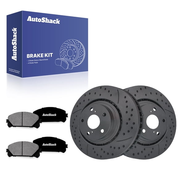 AutoShack Front Brake Rotors & Premium Pads for Toyota, Highlander 2008-2019, AWD FWD L4 2.7L V6 3.3L 3.5L - Coated Drilled & Slotted - Black Matte Finish - BlackShield - 12.91" (328 mm), 5-Lug