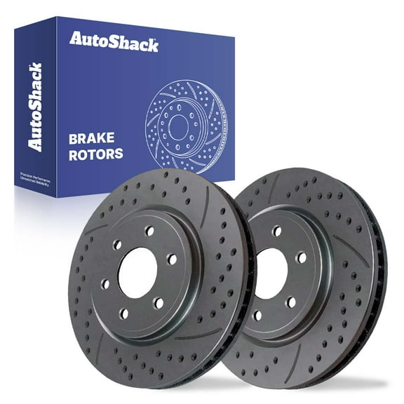 AutoShack Front Drilled & Slotted Brake Rotors | Replacement For 2005-2012 Nissan Pathfinder 2005-2015 Xterra 2005-2025 Frontier 2009-2012 Suzuki Equator | Black Coated | 2-PC Set | BlackShield