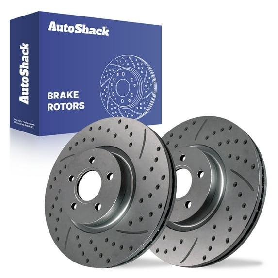 AutoShack Front Vented Drilled & Slotted Coated Brake Rotors Black Matte Finish 2-PC Set Replacement for 2013-2019 Ford Escape 2013-2018 Ford Focus 2018-2019 Lincoln MKC BlackShield 12.6" (320 mm)