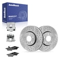 thumbnail image 1 of AutoShack Front Vented Drilled & Slotted Silver Zinc Coated Brake Rotors + Ceramic Pads + Calipers 8-PC Brake Kit Replacement for 2002-2004 Volkswagen Jetta SilverShield Pro 11.32" (287.5 mm), 1 of 5