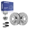 thumbnail image 1 of AutoShack Front Vented Drilled & Slotted Silver Zinc Coated Brake Rotors + Ceramic Pads + Calipers 8-PC Brake Kit Replacement for 2006-2008 Toyota RAV4 SilverShield Pro 10.83" (275 mm), 1 of 5