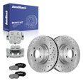 thumbnail image 1 of AutoShack Front Vented Drilled & Slotted Silver Zinc Coated Brake Rotors + Ceramic Pads + Calipers 8-PC Brake Kit Replacement for 2007-2010 Ford Edge SilverShield Pro 12.6" (320 mm), 1 of 5