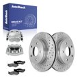 thumbnail image 1 of AutoShack Front Vented Drilled & Slotted Silver Zinc Coated Brake Rotors + Premium Ceramic Pads + Calipers 8-PC Brake Kit Replacement for 2002-2005 Dodge Ram 1500 SilverShield Pro 13.22" (335.9 mm), 1 of 5