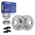 thumbnail image 1 of AutoShack Front Vented Drilled & Slotted Silver Zinc Coated Brake Rotors + Premium Ceramic Pads + Calipers 8-PC Brake Kit Replacement for 2005-2008 Dodge Dakota SilverShield Pro 12.28" (312 mm), 1 of 5