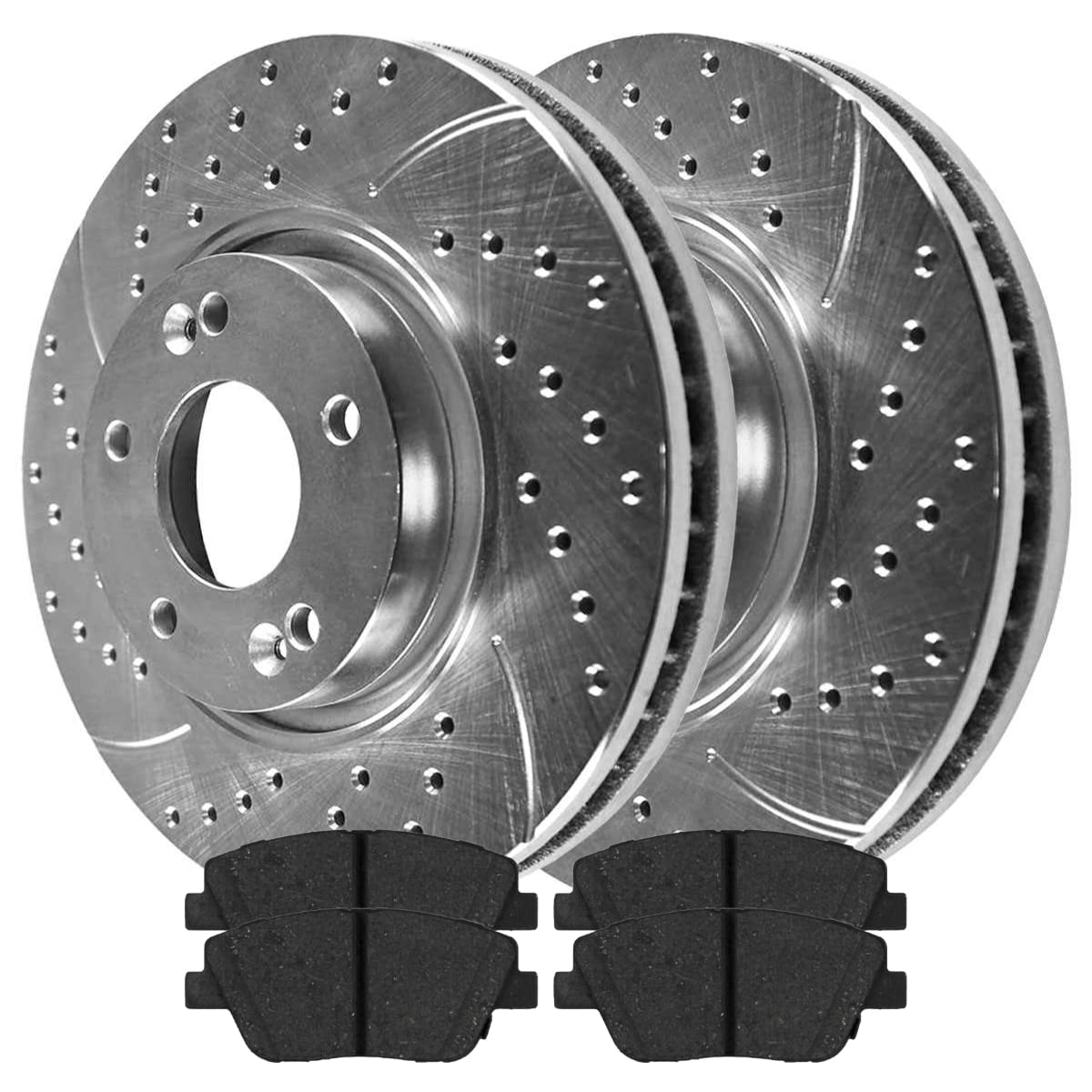 AutoShack Front Drilled Slotted Brake Rotors Silver and Ceramic Pads