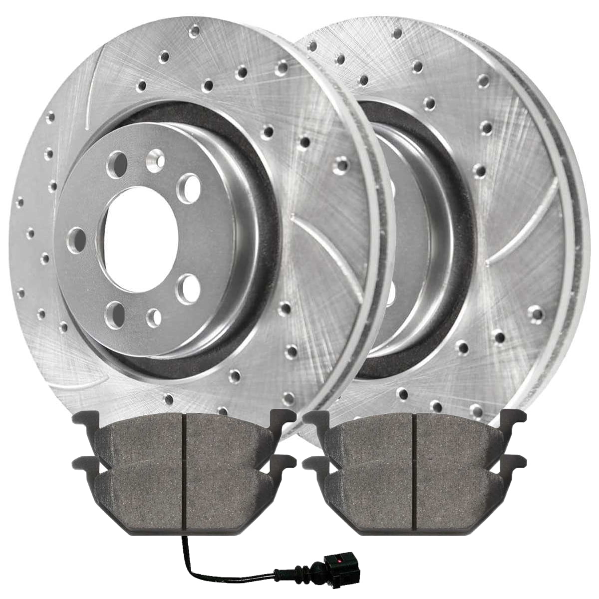 AutoShack Front Drilled Slotted Brake Rotors Silver and Ceramic Pads