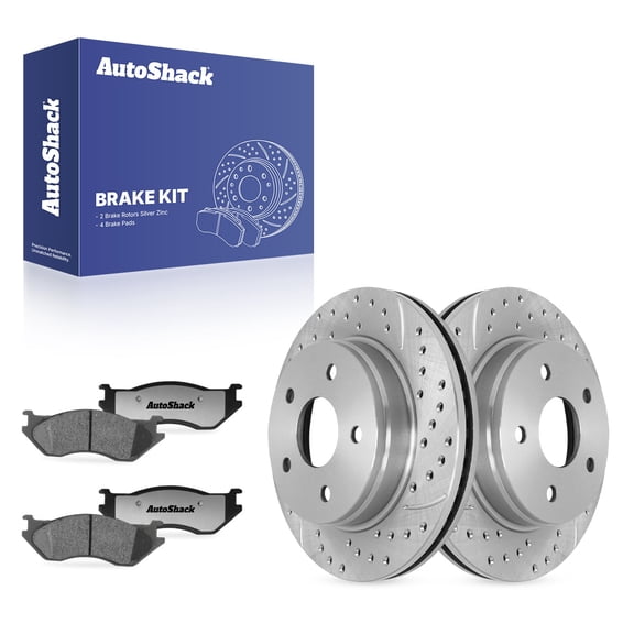 AutoShack Front Brake Rotors & Ceramic Pads for Dodge, Ram 1500 2002-2005, 4WD RWD V6 3.7L V8 4.7L 5.7L 5.9L - Silver Zinc Coated Drilled & Slotted - SilverShield Pro - 13.22" (335.9 mm), 5-Lug