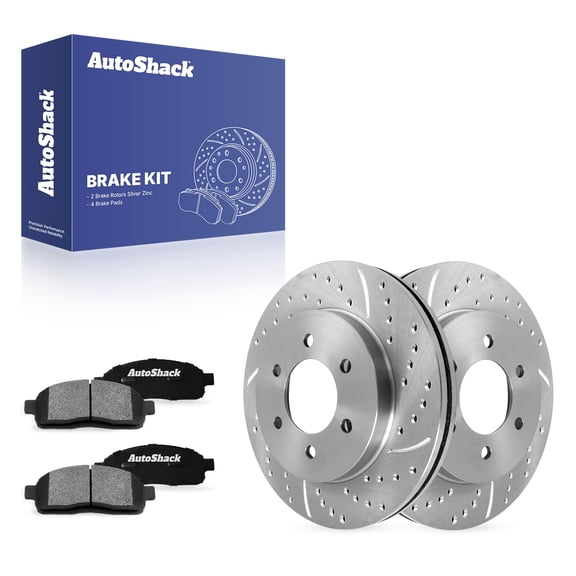 AutoShack Front Brake Rotors & Ceramic Pads for Ford, F-150 2004-2008, 4WD AWD RWD V6 4.2L V8 4.6L 5.4L - Silver Zinc Coated Drilled & Slotted - SilverShield Pro - 12.99" (330 mm), 6-Lug